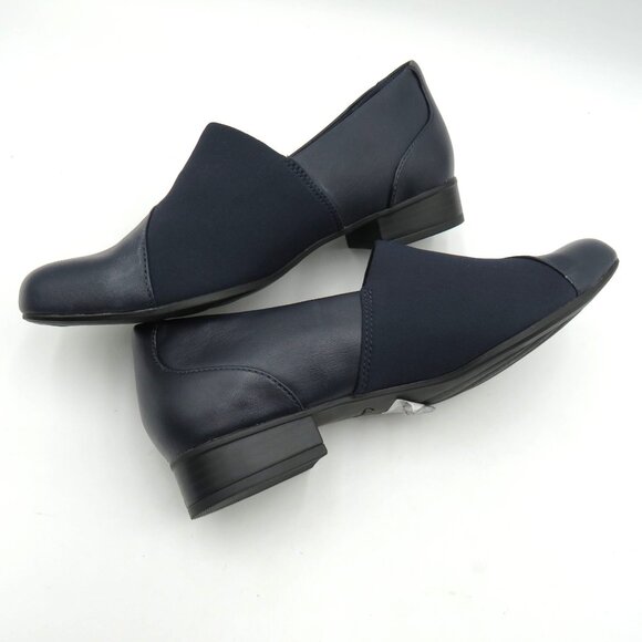New Clarks Shoes Womens Size 7 Navy Blue Slip On Loafers Stretchy Upper Flats - Picture 6 of 10